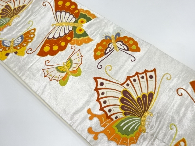 リサイクル　河合美術織物製　蝶模様織出し袋帯